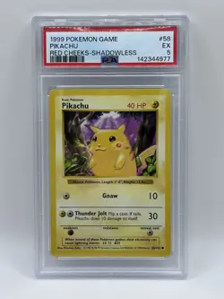 1999 Pokemon Game Base Set PIKACHU Red Cheeks Shadowless Card #58 PSA 5 EX Rare! - Image 1