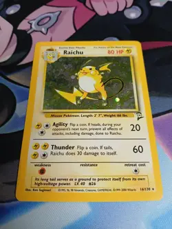Raichu 16/130 Base Set 2 Holo Rare 1999 Pokemon MP Cosmic Swirl! - Image 1