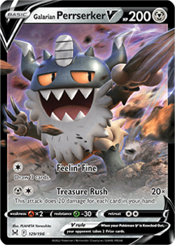 Galarian Perrserker V 129/196 Lost Origin Pokemon Trading Card Near Mint English - Image 1