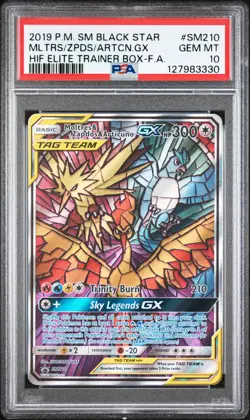 2019 POKEMON SM BLACK STAR PROMO FULL ART/MOLTRES & ZAPDOS & ARTICUNO GX PSA 10 - Image 1