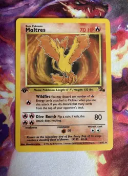 Moltres 12/62 1st Edition Holo Rare Fossil Vintage Pokemon Card MP/HP - Image 1