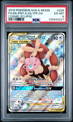 2019 Pokemon Sun & Moon Cosmic Eclipse #226 Mega Lopunny & Jigglypuff Gx PSA 6 - Image 1