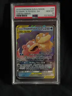 PSA 10 Slowpoke & Psyduck GX #35 2019 Unified Minds Holo Pokemon TCG - Image 1