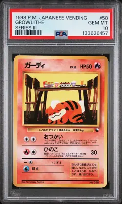 1998 POKEMON JPN VENDING SER III #58 GROWLITHE PSA 10 - Image 1