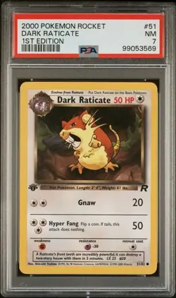 TCG 1999 Pokemon TEAM ROCKET Non-Holo 1ST Edition Card DARK RATICATE # 51 PSA 7 - Image 1