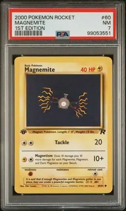 TCG 1999 Pokemon TEAM ROCKET Non-Holo 1ST Edition Card MAGNEMITE # 60 PSA 7 - Image 1