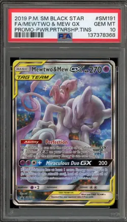 Pokemon Mewtwo & Mew GX Power Partnership Tins Full Art Promo SM191 PSA 10 - Image 1