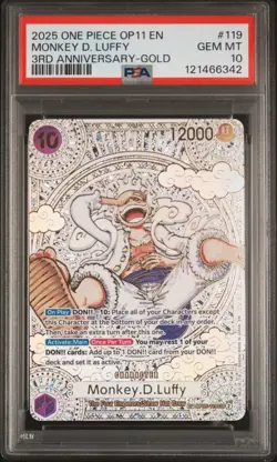 ONE PIECE OP05-119 MONKEY D. LUFFY 3RD ANNIVERSARY GOLD PSA 10 - Image 1