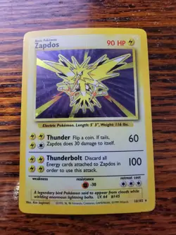 Pokemon Card Unlimited Edition Holo Rare Base Set 1999 Zapdos 16/102 PL!! - Image 1