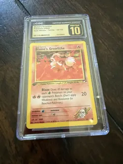 CGC 10 GEM “Pristine” Blaine's Growlithe Gym Heroes 1st Edition 62/132 Pokemon - Image 1