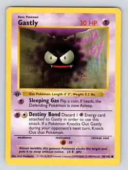 👻Pokemon Card Gastly 50/102 - 1st Edition Base Set Shadowless 1999 MP! - Image 1