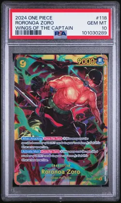 2024 ONE PIECE OP06-WINGS OF THE CAPTAIN #118 RORONOA ZORO PSA 10 - Image 1