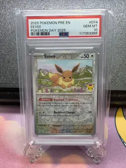 Pokemon 2025 Eevee Promo Holo Pokemon Day #074 Stamped PSA 10 - Image 1