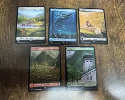 REX MTG Jurassic World Double Sided Full Art Lands 5 Card Set Magic Land Cards - Image 1