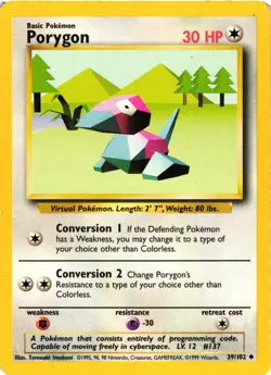 Pokemon TCG Porygon Card 39/102 Base Set Regular Uncommon MP - Image 1