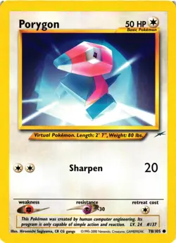 Pokemon TCG Porygon 78/105 N4 Neo Destiny Unlimited MP - Image 1