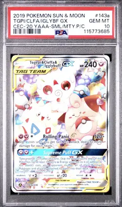 Pokemon Togepi & Cleffa & Igglybuff GX 143A/236 Alt Art Tag Team GEM MINT PSA 10 - Image 1