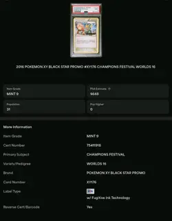 PSA 9 Champions Festival XY176 2016 ENGLISH Pokemon World Championships POP 31 - Image 5