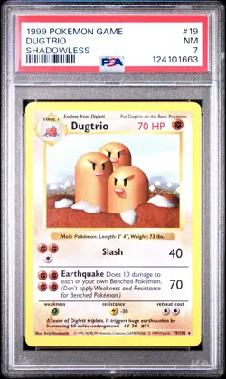 1999 POKEMON BASE SET SHADOWLESS #19 DUGTRIO PSA 7 - Image 1