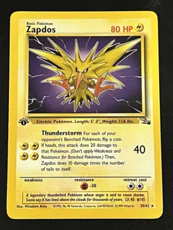 Pokemon Zapdos 30/62 Fossil 1st Edition Non Holo Rare WotC NM - Image 1