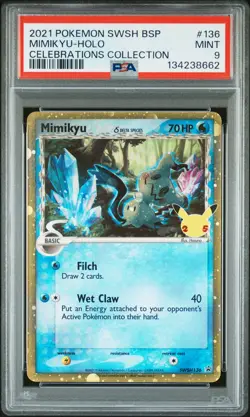 2021 POKEMON SWSH BLACK STAR PROMO CELEBRATIONS COLL #136 MIMIKYU-HOLO PSA 9 - Image 1