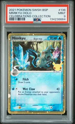 2021 POKEMON SWSH BLACK STAR PROMO CELEBRATIONS COLL #136 MIMIKYU-HOLO PSA 9 - Image 1