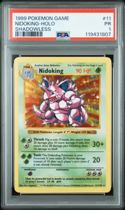 1999 POKEMON GAME SHADOWLESS #11 NIDOKING-HOLO PSA 1 - Image 1