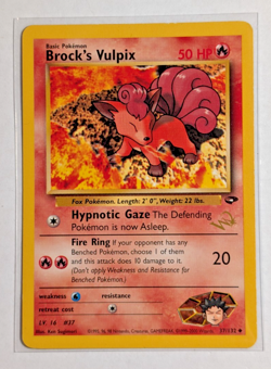 Brock's Vulpix 37/132 Gold W Stamp Uncommon Gym Challenge 2000 Pokemon NM/LP - Image 1