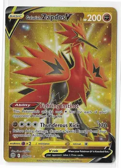 Galarian Zapdos V 182/172 Brilliant Stars Gold Secret Rare Pokemon TCG Card NM - Image 1