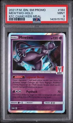 2021 POKEMON INDONESIAN SM PROMO KFC CHAKI KIDS MEAL #184 MEWTWO-HOLO PSA 9 - Image 1