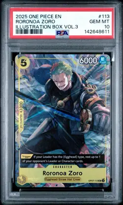 Roronoa Zoro Illustration Box Vol.3 OP07-113 One Piece Promo Cards Foil PSA10 - Image 1
