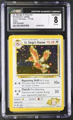 ERROR CGC 8 NM/MINT Lt. Surge's Fearow 2000 Gym Heroes 7/132 Holo Pokemon Card - Image 1