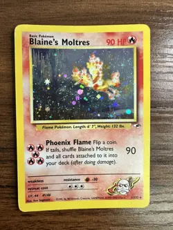 Pokemon TCG Blaine's Moltres Gym Heroes Holo Card 1/132 Unlimited Rare LP-MP - Image 2