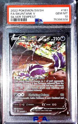2022 Pokemon TCG Skuntank V Silver Tempest 181/195 Alternate Full Art PSA 10 GEM - Image 1