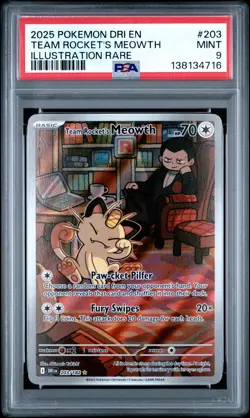 2025 POKEMON DRI EN-DESTINED RIVALS ILLUSTRATION RARE TEAM ROCKET'S MEOWTH PSA 9 - Image 1