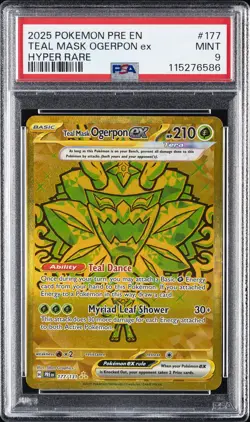 2025 POKEMON PRE EN-PRISMATIC EVOLUTIONS HYPER RARE TEAL MASK OGERPON EX PSA 9 - Image 1