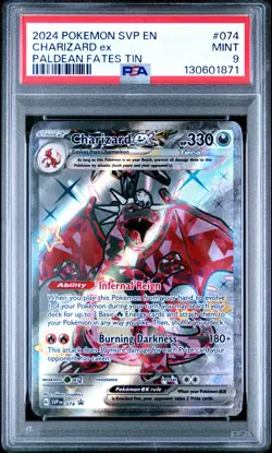 2024 POKEMON SVP EN-SV BLACK STAR PROMO PALDEAN FATES TIN CHARIZARD EX PSA 9 - Image 1