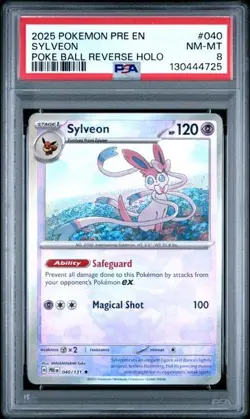 2025 Pokemon Pre En-Prismatic Evolution Poke Ball Reverse Holo Sylveon PSA 8 - Image 1