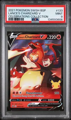 2021 POKEMON SWSH BLACK STAR PROMO CELEBRATIONS COLL LANCE'S CHARIZARD V PSA 9 - Image 1