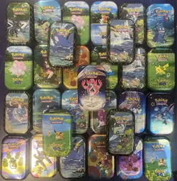 Pokemon Mini Tins 29 Lot EMPTY (with accessories like cards and coins) - Image 1