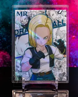 Android 18 - MR017 - Dragon Ball Yellow Textured Holo Blue Foil Card - Image 1