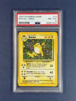 RAICHU 1999 Pokemon TCG Base Set Holo Unlimited PSA 8 NM MINT # 14/102 - Image 1