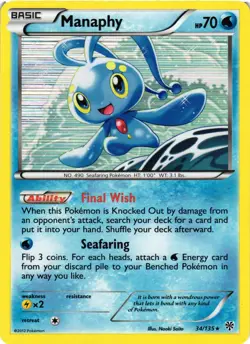 Pokemon TCG BW Plasma Storm Manaphy Holo Rare Card 34/135 VLP - Image 1