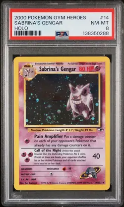 2000 Pokemon Gym Heroes SABRINA’S GENGAR 014/132 Holo PSA 8 RARE - Image 1
