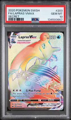 2020 POKEMON SWORD & SHIELD SECRET #203 FULL ART/LAPRAS VMAX PSA 10 - Image 1