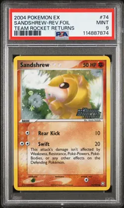 2004 POKEMON EX TEAM ROCKET RETURNS #74 SANDSHREW-REVERSE FOIL PSA 9 - Image 1