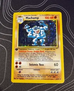 Pokemon Machamp 1st Edition Holo Rare Base Set 8/102 100 HP 1999 Card - Image 1
