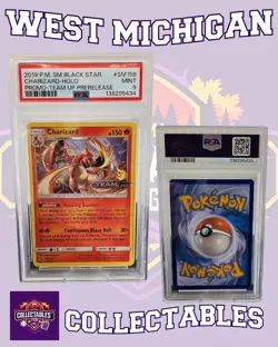 2019 POKEMON SM BLACK STAR PROMO TEAM UP PRERELEASE #SM158 CHARIZARD-HOLO PSA 9 - Image 1