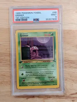 Pokemon Card 1st Edition Grimer PSA Mint 9, Fossil Set #48 1999 - Image 1