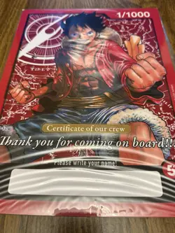 One Piece TCG Monkey D Luffy Certificate Of Crew Jumbo Oversized Card - Image 1